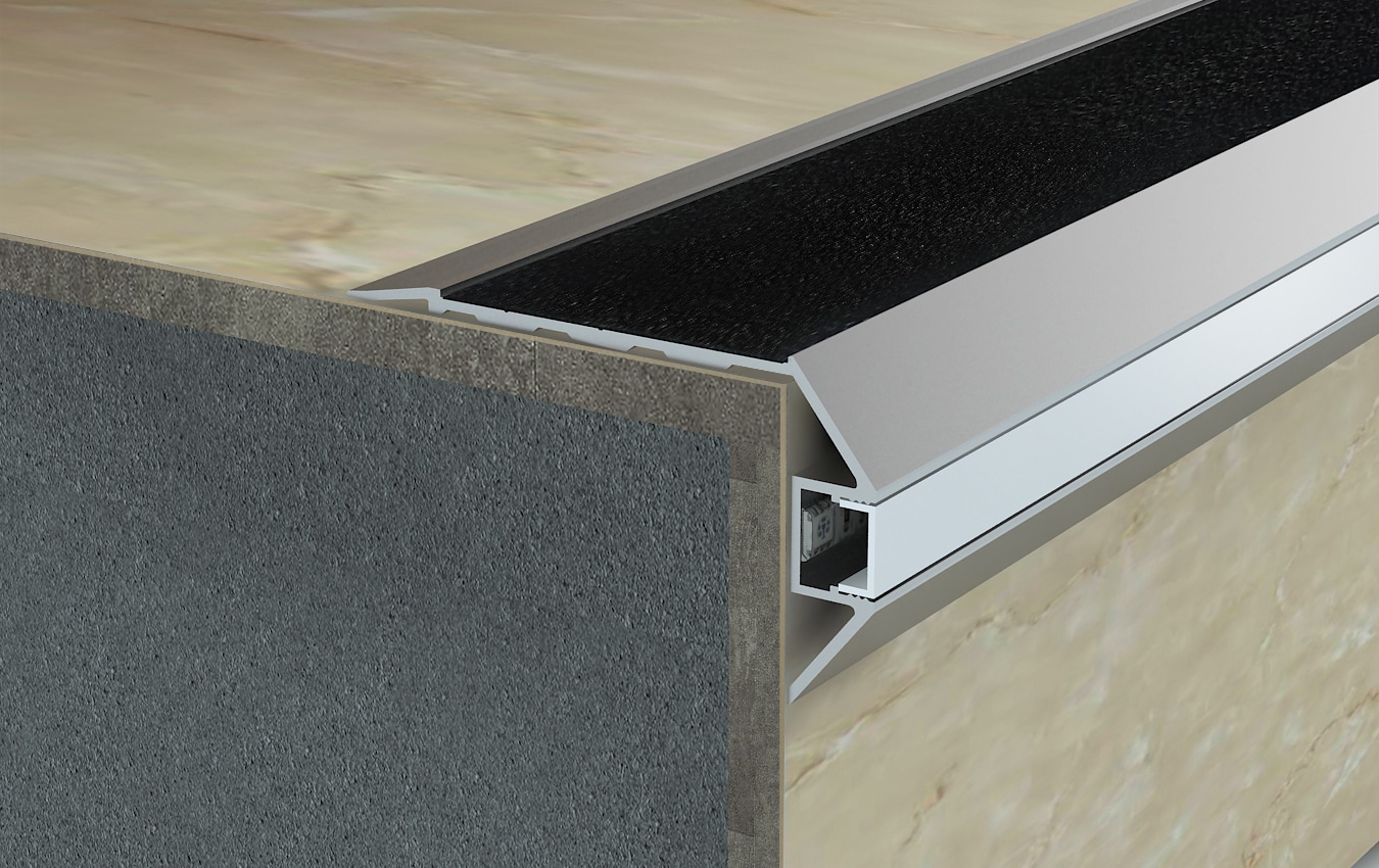 Aluminium Safety Stair Nose with Anti Slip for LED Light Alusite Lightning series