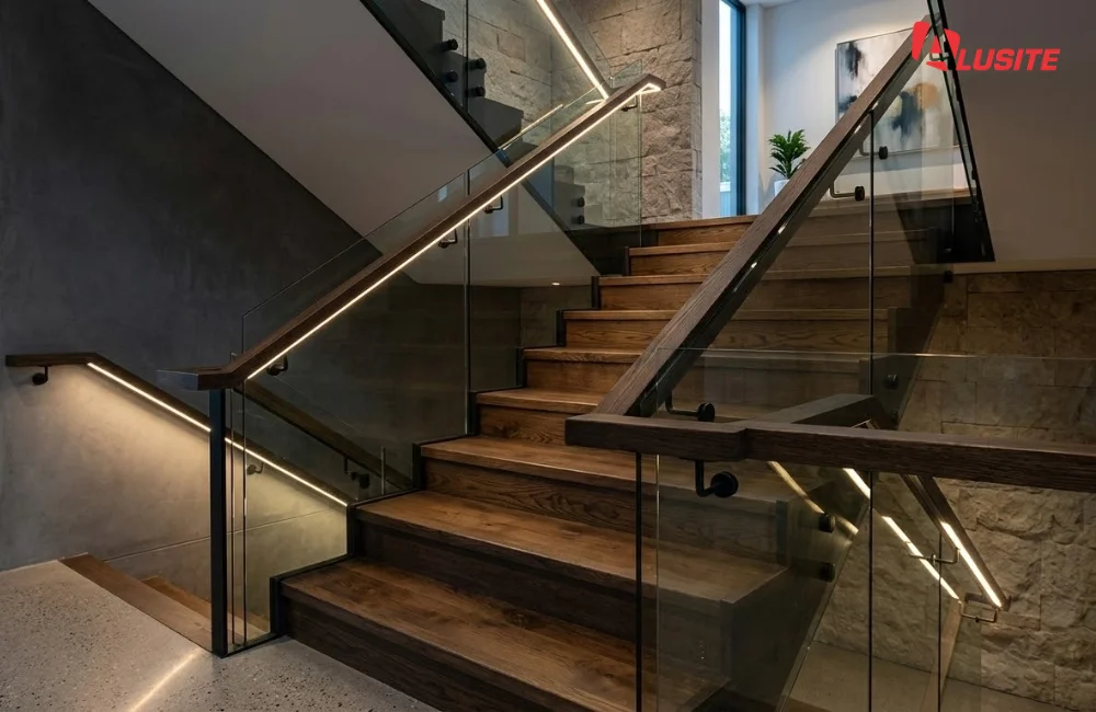 2. ซ่อนไฟใต้ราวจับติดผนัง