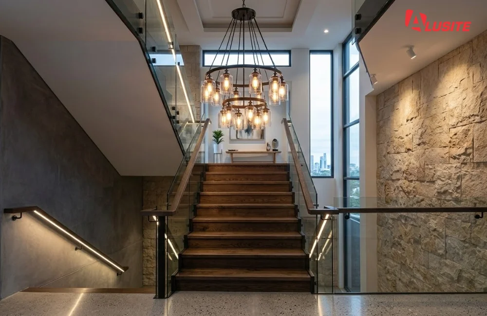 4. ติดโคมไฟห้อยเหนือบันได