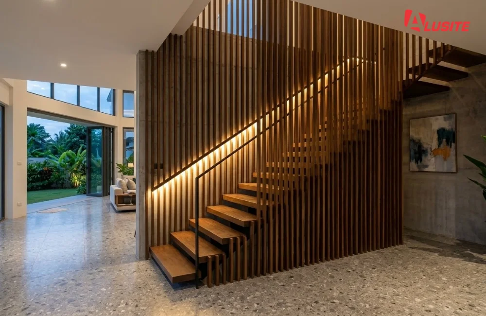 8. ซ่อนไฟหลังฉากกั้นหรือระแนงบันได