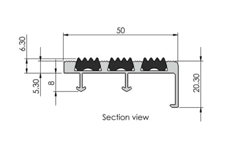 Aluminium Stair Nose for Concrete or tile with EPDM Anti Slip Alusite SNAPR Series Aluminium Stair Nose for Concrete or tile with EPDM Anti Slip Alusite SNAPR Series